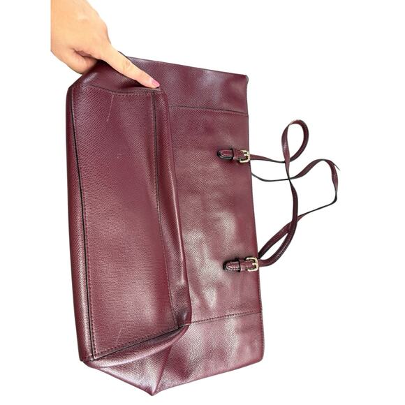 Coach Turnlock Leather Tote Bag Oxblood Burgundy Pebbled Gold Hardware - Picture 9 of 14